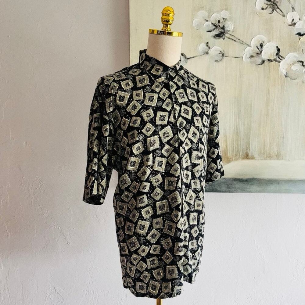 Vintage Batchi Uomo Men’s L Rayon Shirt Abstract Geometric Made in Panama